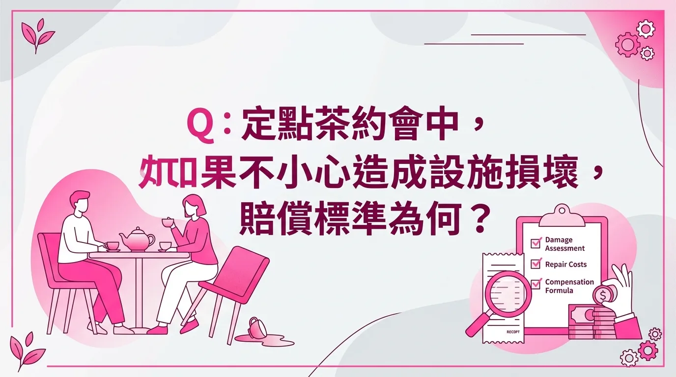 Q：定點茶約會中，如果不小心造成設施損壞，賠償標準為何？